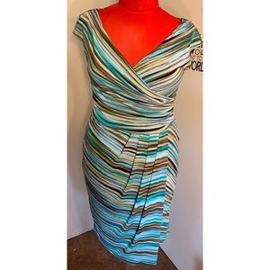 London Times Teal Draped Dress w/ Side Slit